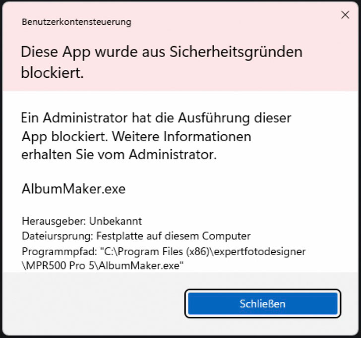 Diese App wurde aus Sicherheitsgruenden blockiert